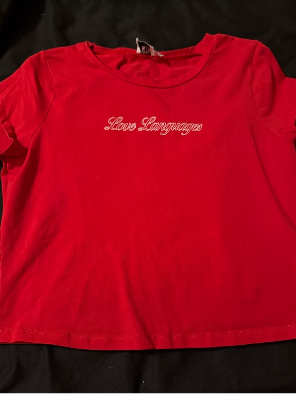 Princess Polly Red 'Love Languages' Short Sleeve Cropped Tee
